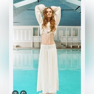 Zara White Bohemian Maxi Skirt and Crop Top Set  embroidered